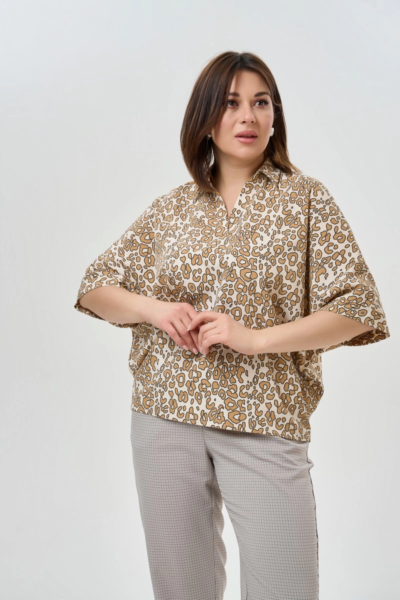 Блузка свободного силуэта с рукавами три четверти леопардовый принт La Diano