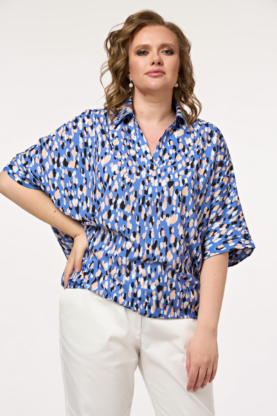 Блузка свободного кроя с рукавами три четверти из льна La Diano