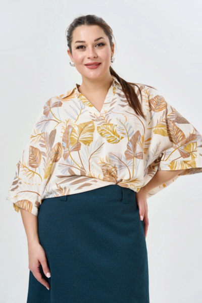 Блузка с растительным принтом свободного силуэта рукав 3/4 La Diano