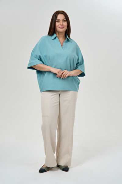 Льняная блузка свободного силуэта с рукавом три четверти La Diano