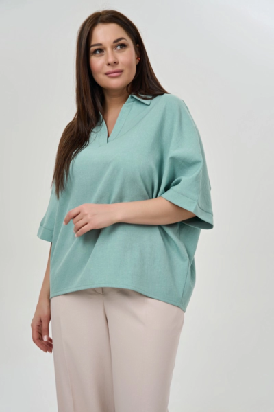 Льняная блузка свободного кроя с рукавом три четверти La Diano