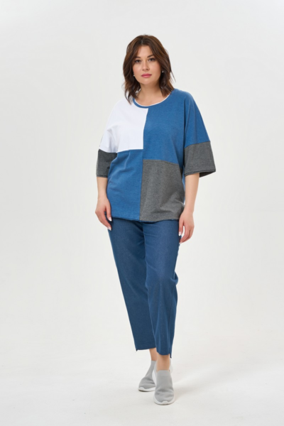 Трикотажная блузка колор-блок свободного кроя La Diano