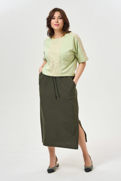 Блузка с кружевом зеленая большие размеры La Diano