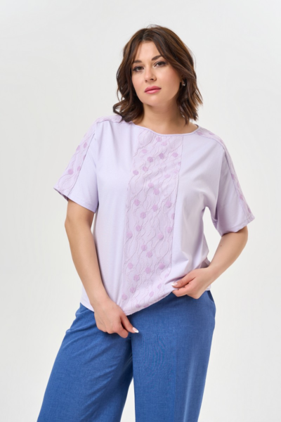 Блузка с кружевом рукав до локтя лиловая большой размер La Diano