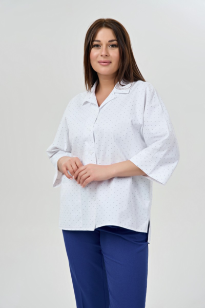 Белая рубашка в горошек с рукавом три четверти свободного кроя La Diano