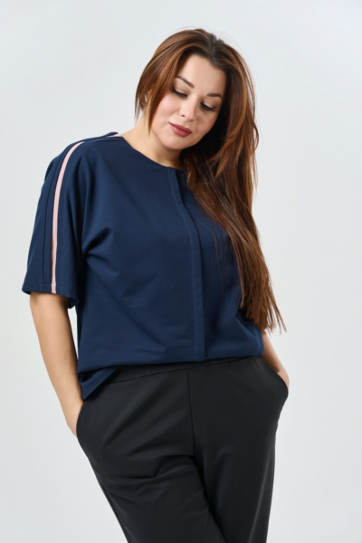 Блузка трикотажная с рукавом до локтя синяя с розовым La Diano