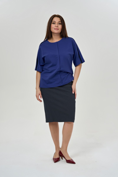 Блузка с округлым вырезом и рукавом до локтя синяя La Diano