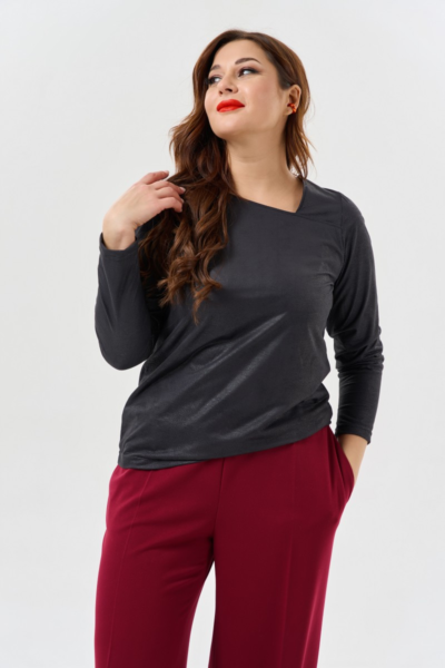 Блузка с длинным рукавом и асимметричным декором черная La Diano