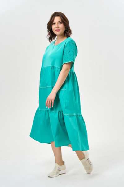 Бирюзовое платье свободного силуэта с ярусами летнее La Diano