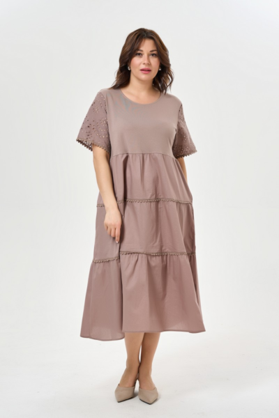 Платье свободного силуэта с ярусами бирюзовое летнее хлопок La Diano