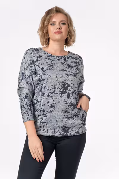 Туника трапеция с длинными рукавами и двухслойным низом