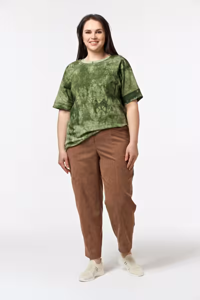 Брюки женские свободные бананы с поясом на резинке