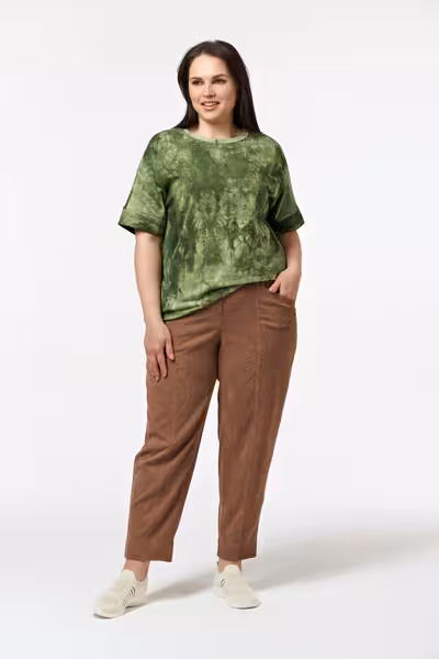 Брюки женские свободные бананы с поясом на резинке