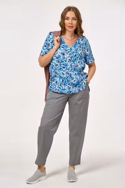 Брюки бананы женские серые свободного кроя с поясом резинкой