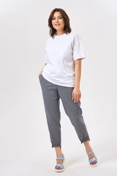Брюки женские зауженные с резинкой на поясе серые