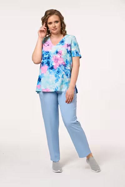 Брюки зауженные льняные со стрелками для женщин голубые