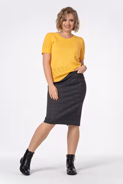 Серая юбка карандаш миди с карманами и разрезом