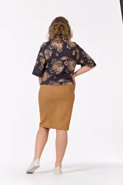 Юбка карандаш миди с высокой посадкой горчичного цвета