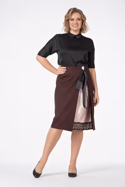 Юбка миди с кружевом и поясом бант трикотажная нарядная