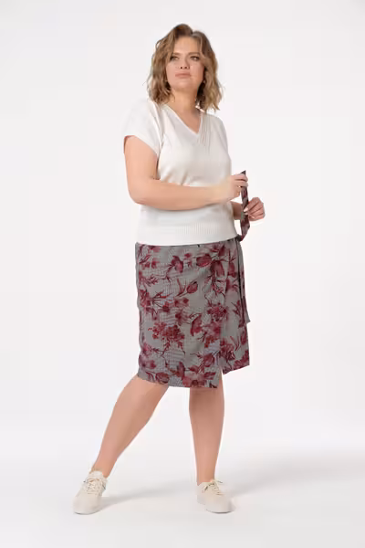 Юбка с запахом миди клетка цветы офисная повседневная