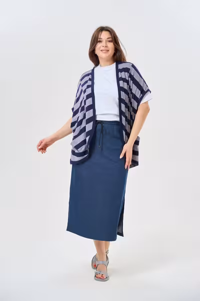 Юбка макси прямая с карманом синяя длинная повседневная