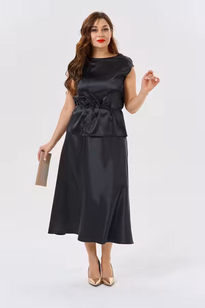 Юбка макси А-силуэта на резинке черная длинная женская