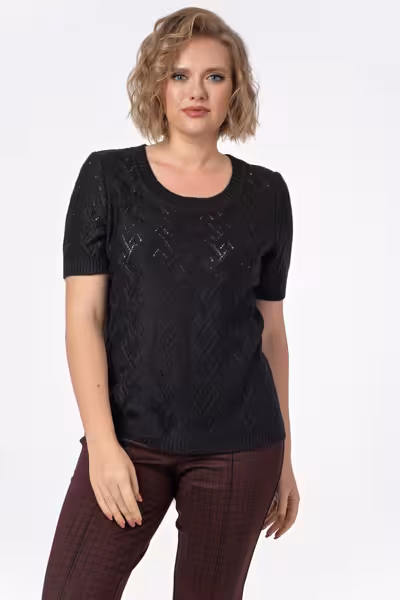 Черный ажурный джемпер с коротким рукавом трикотажный