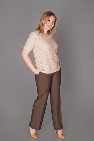 Джемпер ажурный молочно-бежевый с коротким рукавом летний