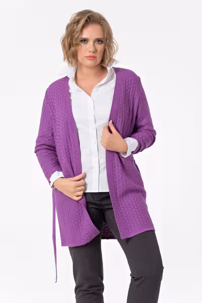 Длинный кардиган с поясом трикотажный вязаный женский