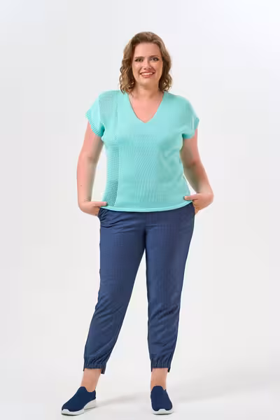 Джемпер женский вязаный с V-вырезом мятный трикотажный