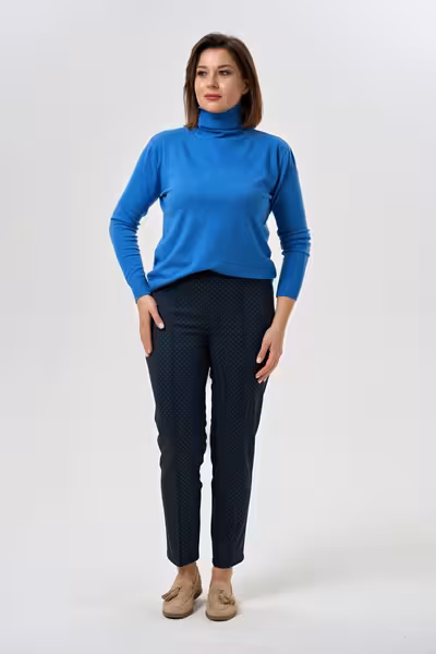 Брюки прямые с высокой посадкой и стрелками из трикотажа