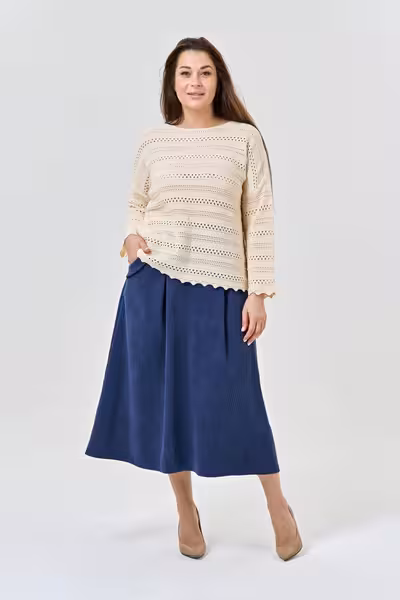 Ажурный джемпер из хлопка с воротом лодочкой натуральный