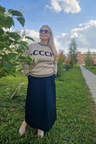 Джемпер с надписью СССР вязаный шерстяной прямой силуэт