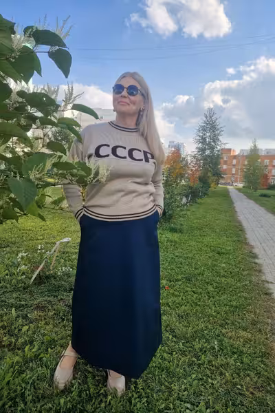 Джемпер с надписью СССР вязаный шерстяной прямой силуэт