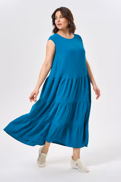 Многоярусное платье свободного кроя с рукавом кимоно макси