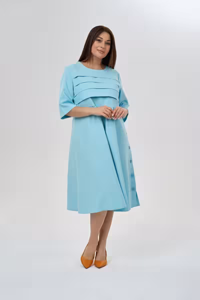 Голубое платье трапеция со складками для праздника