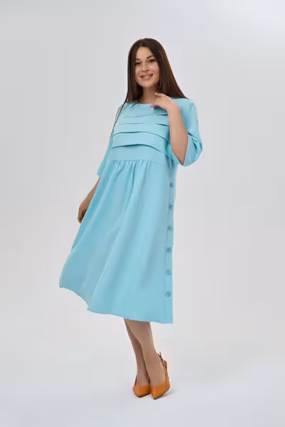 Голубое платье трапеция со складками для праздника
