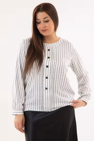 Блузка женская с пуговицами и складками белая длинный рукав