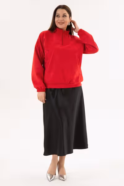 Блузка из искусственной замши с воротником-стойкой больших размеров