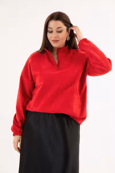 Блузка из искусственной замши с воротником-стойкой больших размеров