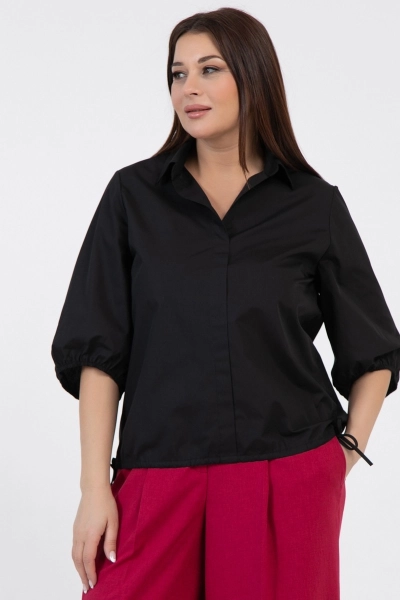 Блузка романтичная с завязками plus size черная большие размеры La Diano