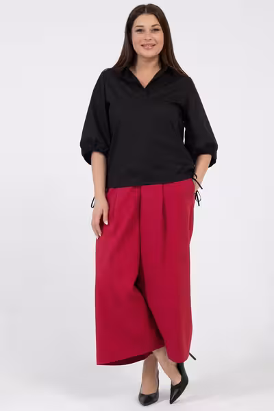 Блузка романтичная с завязками plus size черная большие размеры