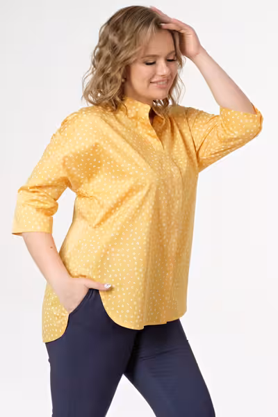 Рубашка женская в горошек свободного кроя из хлопка