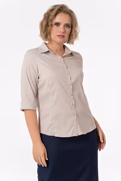 Блузка бежевая классическая рукав три четверти офисная