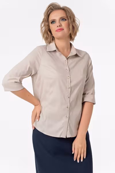 Блузка бежевая классическая рукав три четверти офисная