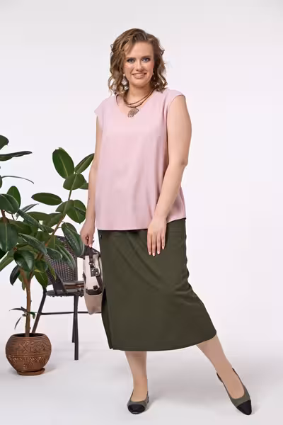 Льняная блузка без рукавов с V-образным вырезом розовая