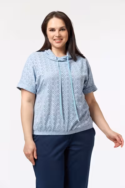 Блузка свободная с капюшоном короткий рукав женская