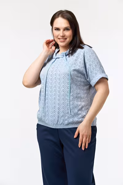 Блузка свободная с капюшоном короткий рукав женская