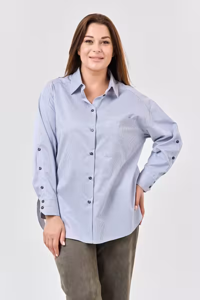 Блузка свободного силуэта в полоску с длинным рукавом