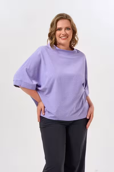 Блузка свободного стиля с рукавами 3/4 женская фиолетовая